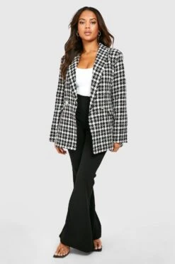 Plus Zweireihiger Karierter Bouclee-Blazer 8 Plus Zweireihiger Karierter Bouclee-Blazer -Plus Jane Stil Geschaft gzz30084 black xl 2