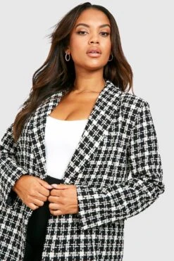Plus Zweireihiger Karierter Bouclee-Blazer 9 Plus Zweireihiger Karierter Bouclee-Blazer -Plus Jane Stil Geschaft gzz30084 black xl 3