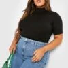 Plus Kurzärmliger Basic Body Mit Trichterkragen -Plus Jane Stil Geschaft gzz31251 black xl