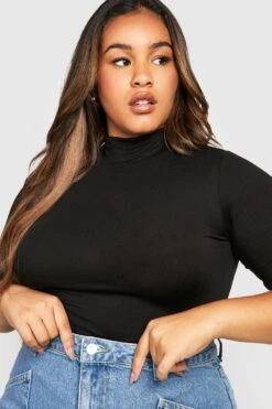 Plus Kurzärmliger Basic Body Mit Trichterkragen -Plus Jane Stil Geschaft gzz31251 black xl 3