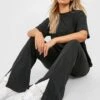 Plus Set Aus Schlag-Leggings Mit Geteiltem Saum & Oversize T-Shirt -Plus Jane Stil Geschaft gzz33597 black xl