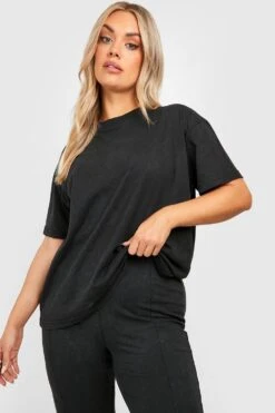 Plus Set Aus Schlag-Leggings Mit Geteiltem Saum & Oversize T-Shirt -Plus Jane Stil Geschaft gzz33597 black xl 3