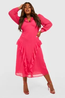 Plus Rüschen-Midikleid -Plus Jane Stil Geschaft gzz34702 hot20pink xl 2