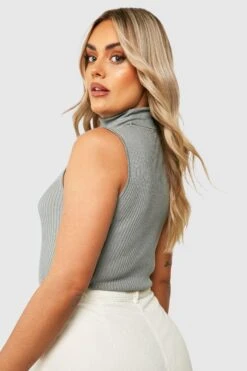 Plus ärmeloser Hochgeschlossener Rippstrick Body -Plus Jane Stil Geschaft gzz37728 charcoal xl 1