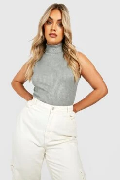 Plus ärmeloser Hochgeschlossener Rippstrick Body -Plus Jane Stil Geschaft gzz37728 charcoal xl 3