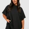 Plus Super Oversize Basic Rundhals T-Shirt Aus Baumwolle -Plus Jane Stil Geschaft gzz37733 black xl