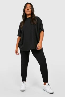 Plus Super Oversize Basic Rundhals T-Shirt Aus Baumwolle -Plus Jane Stil Geschaft gzz37733 black xl 2