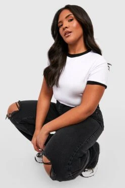 Plus Ringer T-Shirt -Plus Jane Stil Geschaft gzz37737 white xl 3