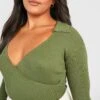 Plus Rippstrick Wickel-Body Mit Kragen 2 Plus Rippstrick Wickel-Body Mit Kragen -Plus Jane Stil Geschaft gzz37935 khaki xl