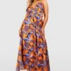 Plus Maxikleid Mit Tropischem Print, Rüschen-Detail Und Tiefem Ausschnitt 1 Plus Maxikleid Mit Tropischem Print, Rüschen-Detail Und Tiefem Ausschnitt -Plus Jane Stil Geschaft gzz38003 orange xl