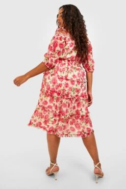 Plus Gerafftes Gestuftes Mesh-Midikleid -Plus Jane Stil Geschaft gzz38076 pink xl 1