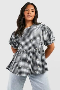 Plus Besticktes Gingham Kitteloberteil