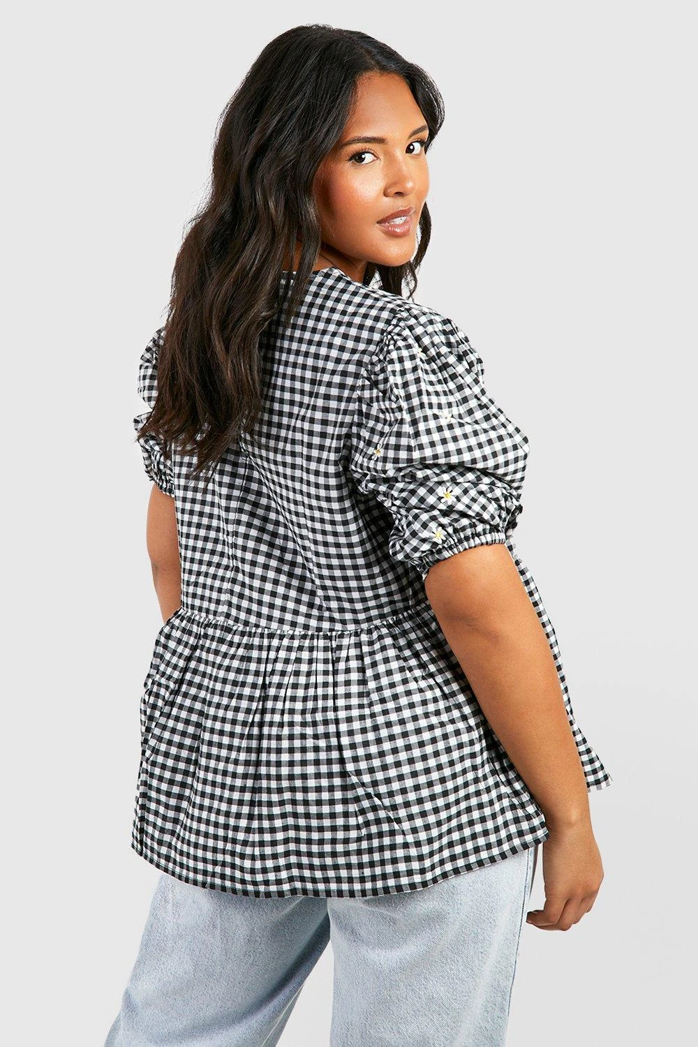 Plus Besticktes Gingham Kitteloberteil 4 Plus Besticktes Gingham Kitteloberteil – Bild 2