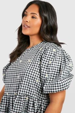 Plus Besticktes Gingham Kitteloberteil 9 Plus Besticktes Gingham Kitteloberteil -Plus Jane Stil Geschaft gzz38097 black xl 3