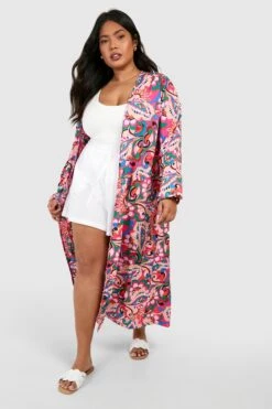 Plus Floraler Kimono Mit Abstraktem Print
