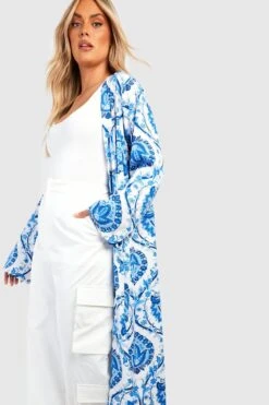 Plus Kimono Mit Porzellan-Print -Plus Jane Stil Geschaft gzz38138 blue xl 2