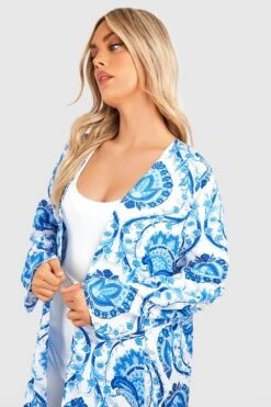 Plus Kimono Mit Porzellan-Print -Plus Jane Stil Geschaft gzz38138 blue xl 3
