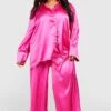 Plus Oversize Satin Pyjama-Hemd & Hose 2 Plus Oversize Satin Pyjama-Hemd & Hose -Plus Jane Stil Geschaft gzz38250 pink xl