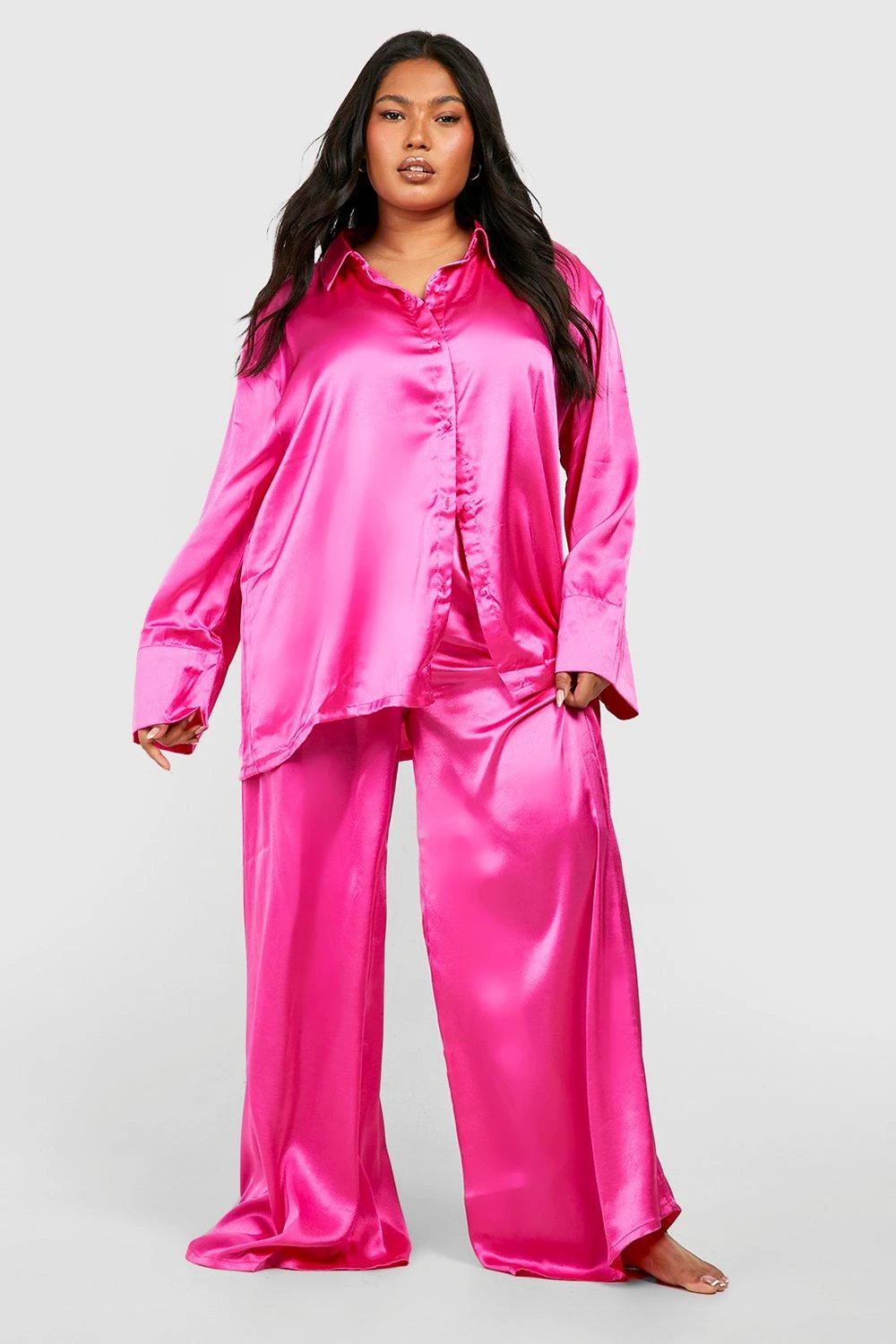 Plus Oversize Satin Pyjama-Hemd & Hose 3 Plus Oversize Satin Pyjama-Hemd & Hose