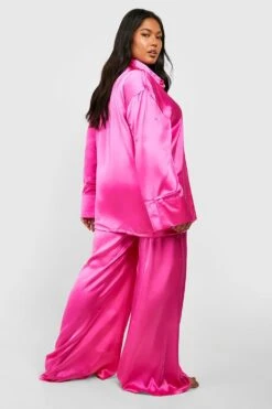 Plus Oversize Satin Pyjama-Hemd & Hose 7 Plus Oversize Satin Pyjama-Hemd & Hose -Plus Jane Stil Geschaft gzz38250 pink xl 1
