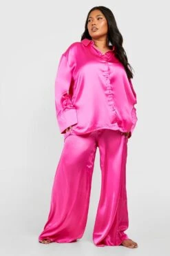 Plus Oversize Satin Pyjama-Hemd & Hose 8 Plus Oversize Satin Pyjama-Hemd & Hose -Plus Jane Stil Geschaft gzz38250 pink xl 2