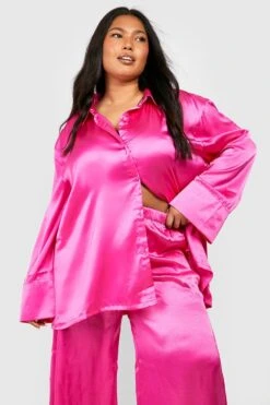Plus Oversize Satin Pyjama-Hemd & Hose 9 Plus Oversize Satin Pyjama-Hemd & Hose -Plus Jane Stil Geschaft gzz38250 pink xl 3