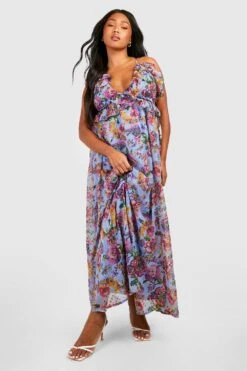 Plus Florales Mesh-Maxikleid Mit Rüschen 8 Plus Florales Mesh-Maxikleid Mit Rüschen -Plus Jane Stil Geschaft gzz38403 blue xl 2