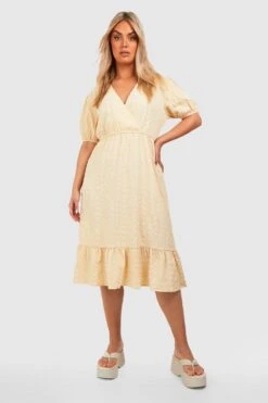 Plus Seersucker Wickel-Midikleid -Plus Jane Stil Geschaft gzz38422 stone xl 2