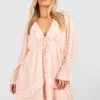 Plus Mesh Mini-Smokkleid Mit Rüschen -Plus Jane Stil Geschaft gzz38427 blush xl