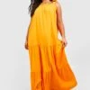 Plus Gestuftes Maxikleid Mit Geschnürten Trägern -Plus Jane Stil Geschaft gzz38428 orange xl