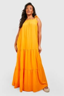 Plus Gestuftes Maxikleid Mit Geschnürten Trägern -Plus Jane Stil Geschaft gzz38428 orange xl 2