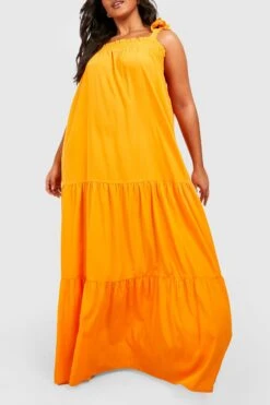 Plus Gestuftes Maxikleid Mit Geschnürten Trägern -Plus Jane Stil Geschaft gzz38428 orange xl 3