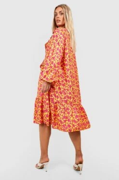 Plus Florales Rüschen-Midikleid -Plus Jane Stil Geschaft gzz38601 yellow xl 1