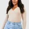 Plus Basic Body Aus Baumwolle Mit Ausschnitt -Plus Jane Stil Geschaft gzz40050 stone xl