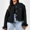 Plus Oversize Jeansjacke Mit Feder-Bündchen -Plus Jane Stil Geschaft gzz40429 black xl