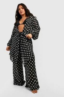 Plus Gepunkteter Strand-Kimono -Plus Jane Stil Geschaft gzz40430 black xl 2