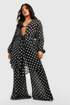 Plus Gepunkteter Strand-Kimono -Plus Jane Stil Geschaft gzz40430 black xl 3