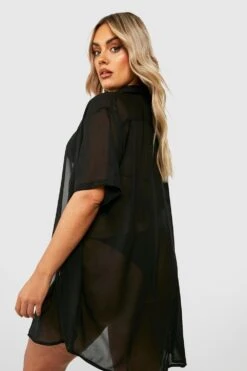 Plus Kurzärmliges Essential Strand-Hemd -Plus Jane Stil Geschaft gzz40440 black xl 1