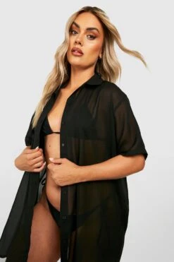 Plus Kurzärmliges Essential Strand-Hemd -Plus Jane Stil Geschaft gzz40440 black xl 3