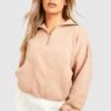 Plus Sweatshirt Mit Doppelten Tasche Und Halbem Reißverschluss 2 Plus Sweatshirt Mit Doppelten Tasche Und Halbem Reißverschluss -Plus Jane Stil Geschaft gzz41056 taupe xl