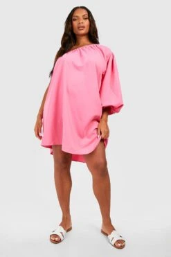 Plus Einärmliges Gewebtes Kleid -Plus Jane Stil Geschaft gzz41332 pink xl 2