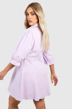 Plus Denim-Skaterkleid Mit Bindegürtel -Plus Jane Stil Geschaft gzz41363 lilac xl 1