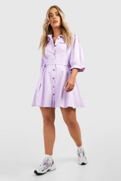 Plus Denim-Skaterkleid Mit Bindegürtel -Plus Jane Stil Geschaft gzz41363 lilac xl 2