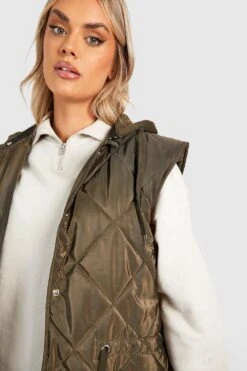 Plus Lange Steppweste Mit Gürtel 9 Plus Lange Steppweste Mit Gürtel -Plus Jane Stil Geschaft gzz41430 khaki xl 3