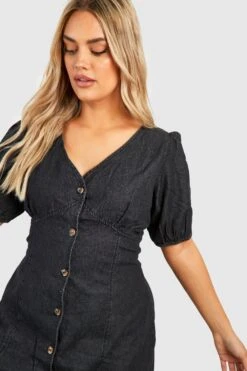 Plus Jeanskleid Mit Knopfleiste -Plus Jane Stil Geschaft gzz41463 washed20black xl 3