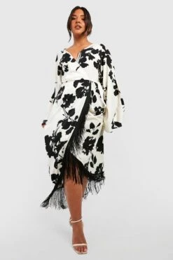 Plus Wickelkleid Mit Quasten-Saum 8 Plus Wickelkleid Mit Quasten-Saum -Plus Jane Stil Geschaft gzz42541 cream xl 2