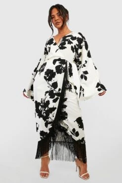 Plus Wickelkleid Mit Quasten-Saum 9 Plus Wickelkleid Mit Quasten-Saum -Plus Jane Stil Geschaft gzz42541 cream xl 3