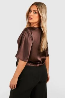 Plus Oberteil Mit Kurzen Ärmeln Und Twist Vorne -Plus Jane Stil Geschaft gzz42560 chocolate xl 1