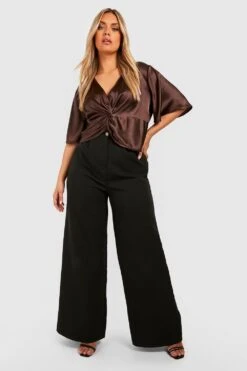 Plus Oberteil Mit Kurzen Ärmeln Und Twist Vorne -Plus Jane Stil Geschaft gzz42560 chocolate xl 2