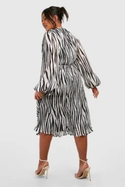 Plus Zebraprint Midi-Skaterkleid Mit Rüschen-Taille -Plus Jane Stil Geschaft gzz42899 black xl 1